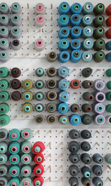 Thread colors prepared for garment sample sewing and color matching