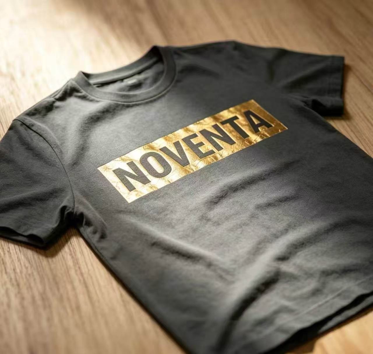 Hot foil stamping finish on custom apparel