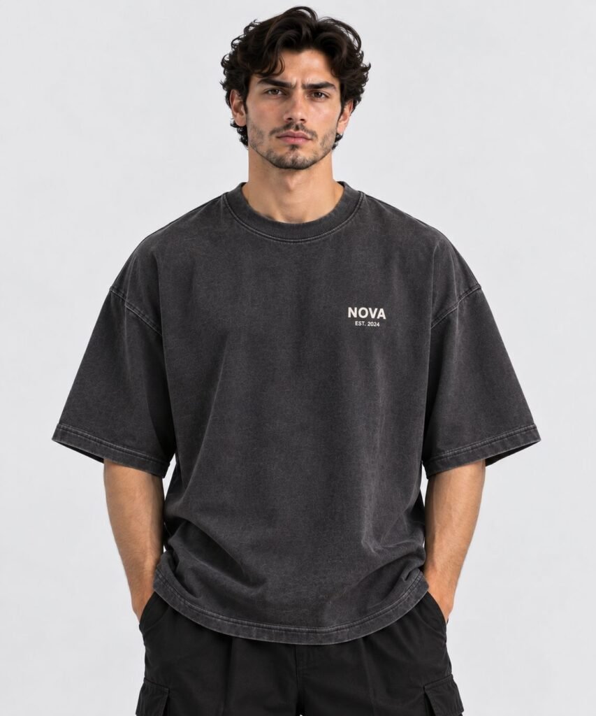 NOVITA 260gsm Oversized Boxy Tee - Drop Shoulder, Puff Print Back - view-09