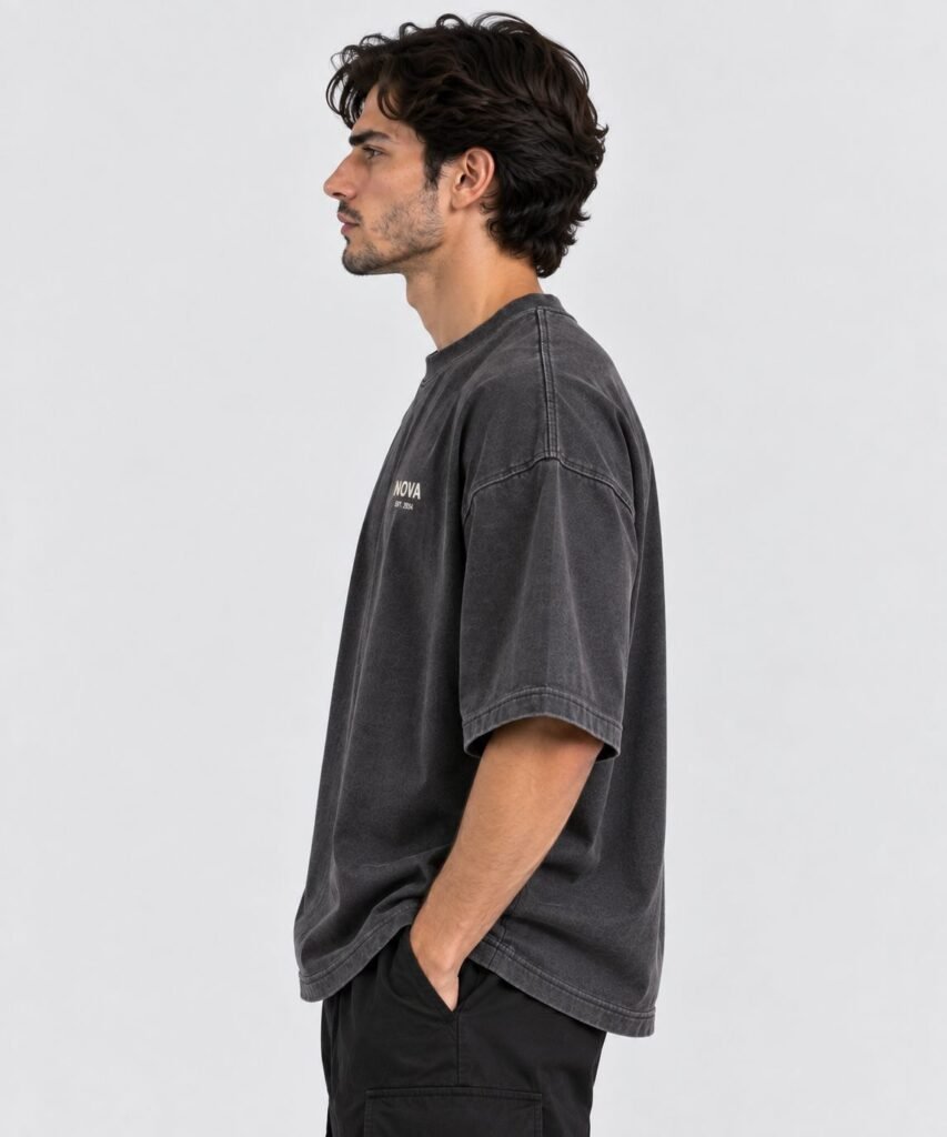 NOVITA 260gsm Oversized Boxy Tee - Drop Shoulder, Puff Print Back - view-8