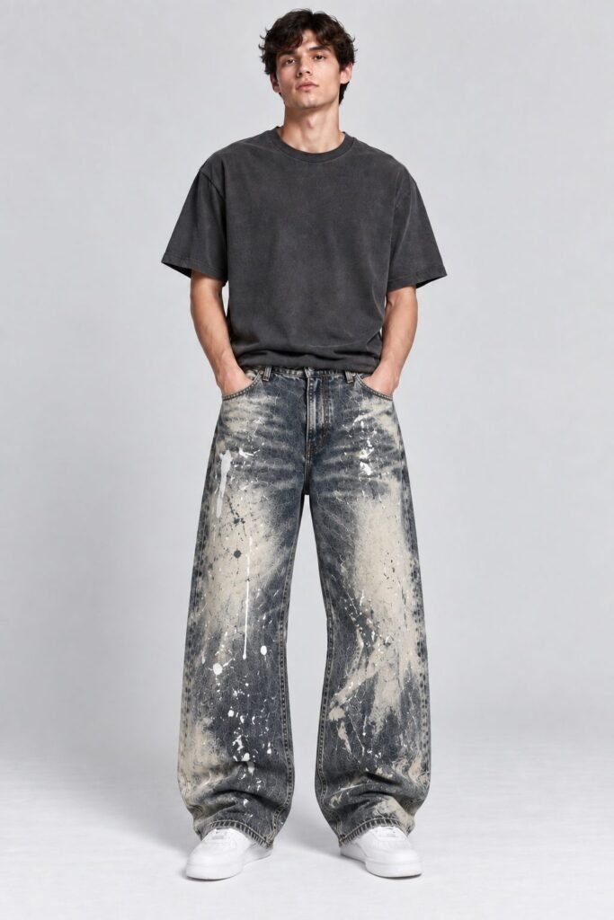 NOVITA Acid-Splash Jeans - Splatter Print + Bleach Effect - view-3