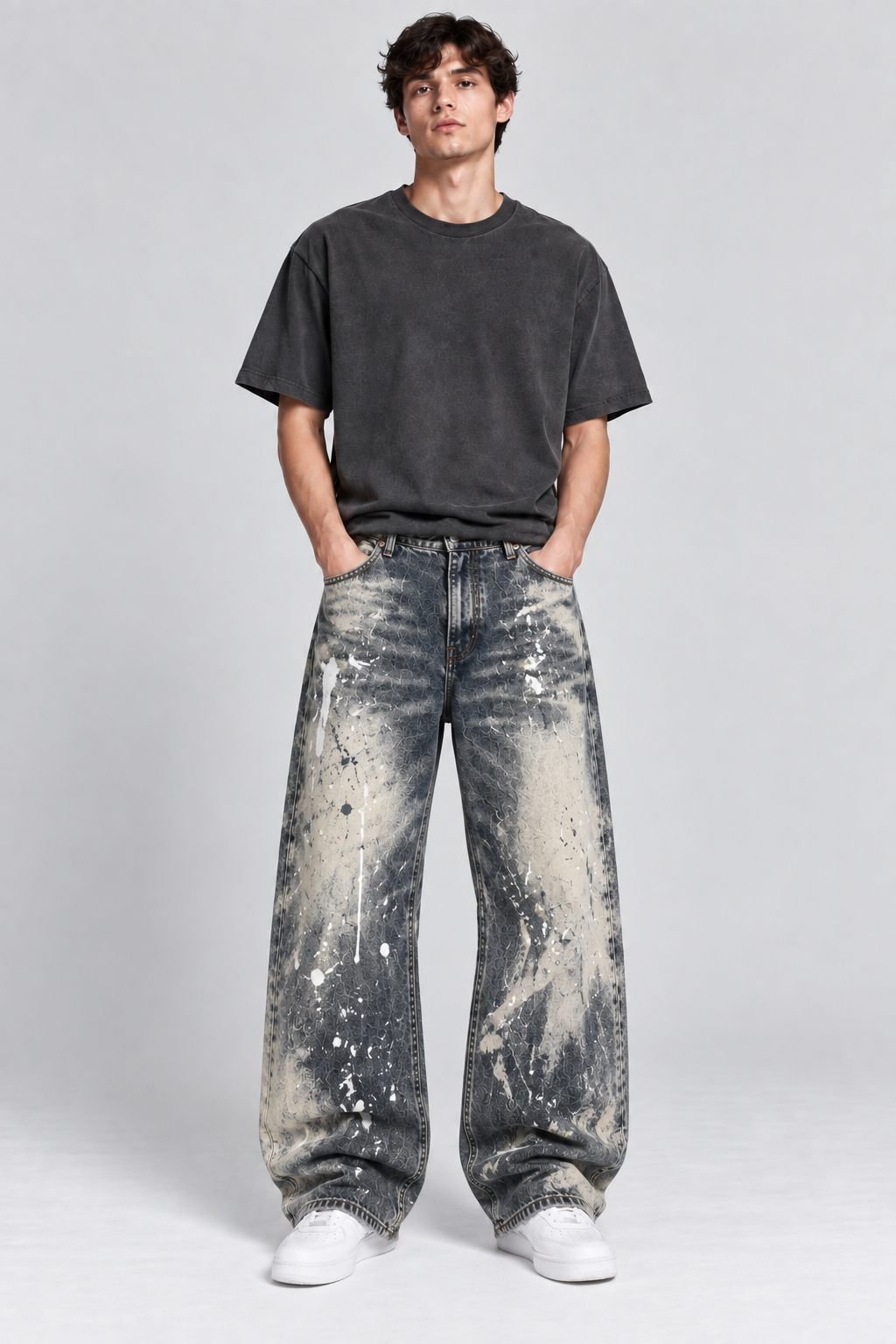 Acid Splash & Bleach Effect Denim Jeans — Custom Wash — View 3