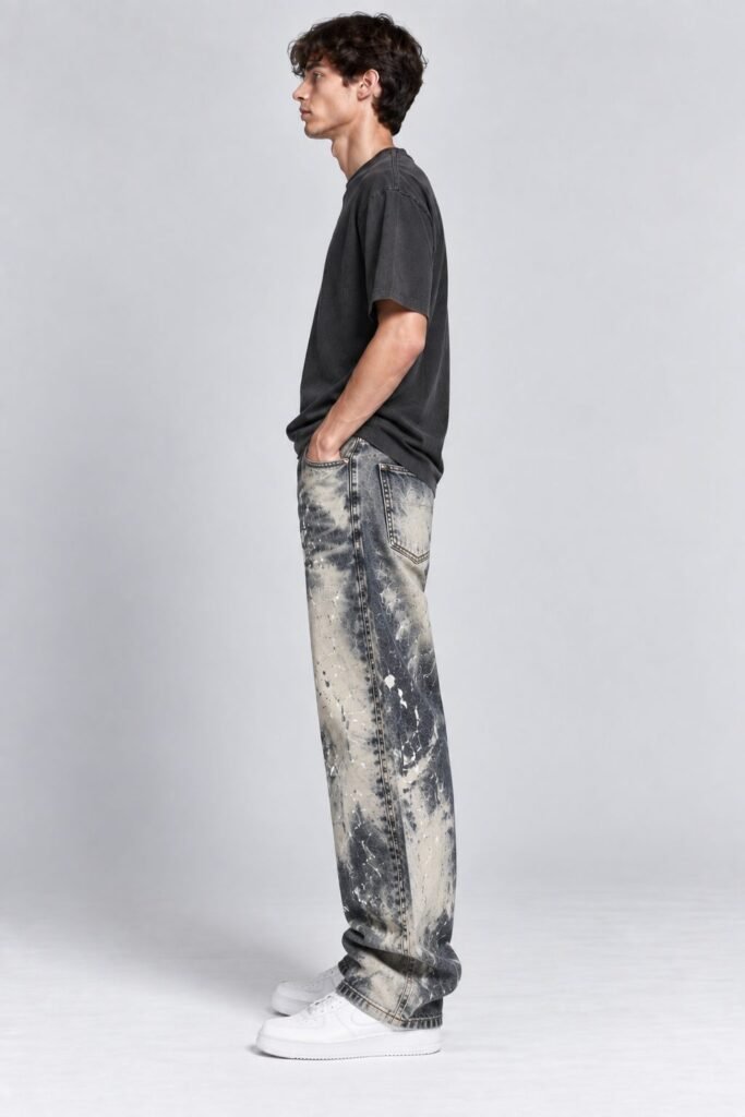 NOVITA Acid-Splash Jeans - Splatter Print + Bleach Effect - view-6904