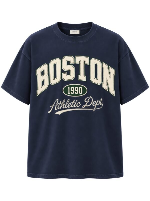 NOVITA Appliqué & Chain-Stitch Graphic Tee - Collegiate Series - front
