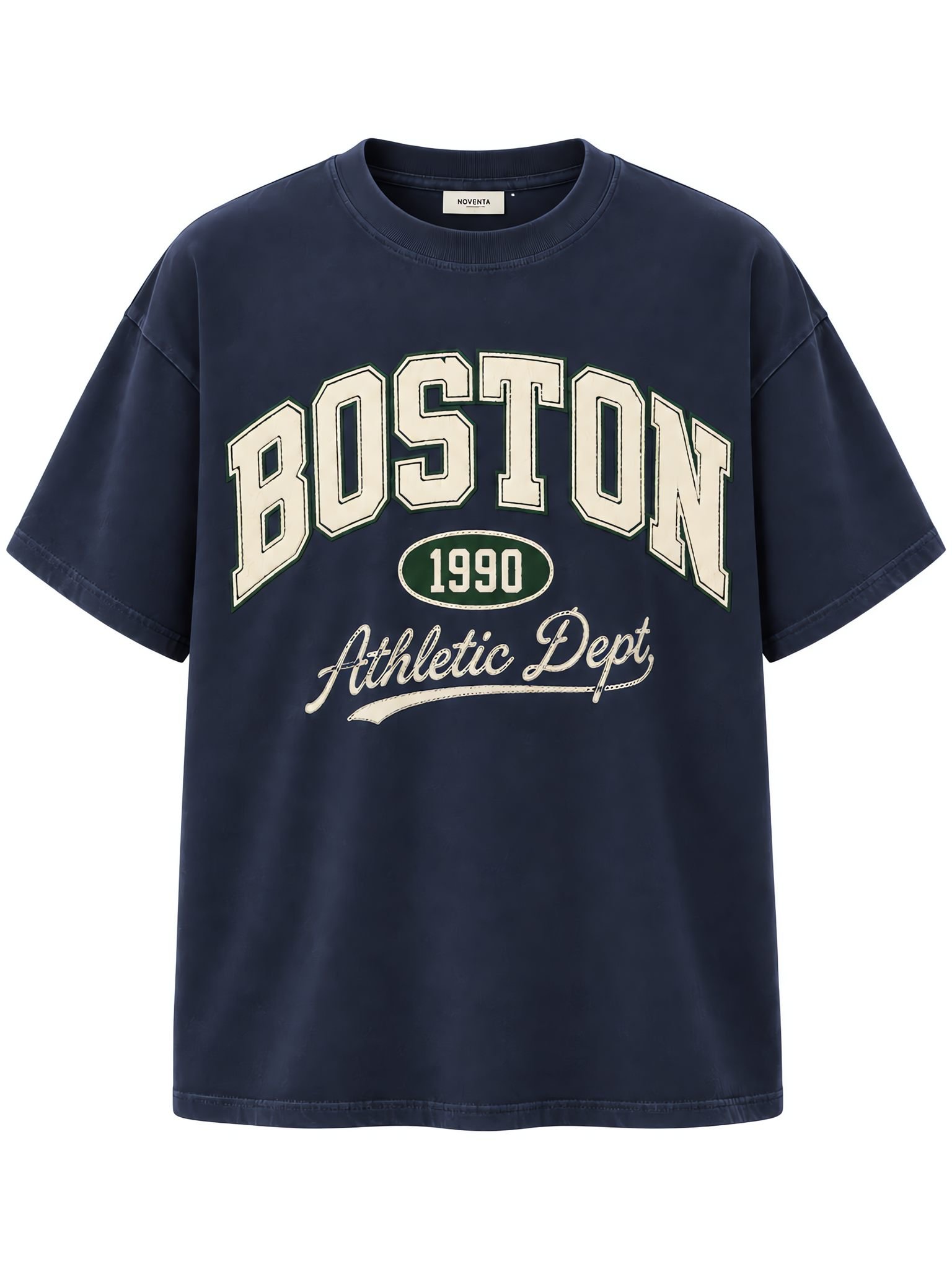 Collegiate Applique & Chain-Stitch Graphic Tee — OEM Embroidery — Front View