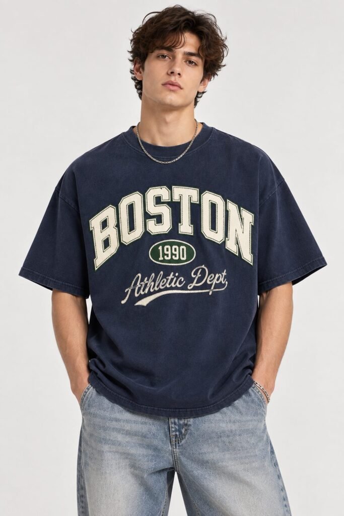 NOVITA Appliqué & Chain-Stitch Graphic Tee - Collegiate Series - view-95