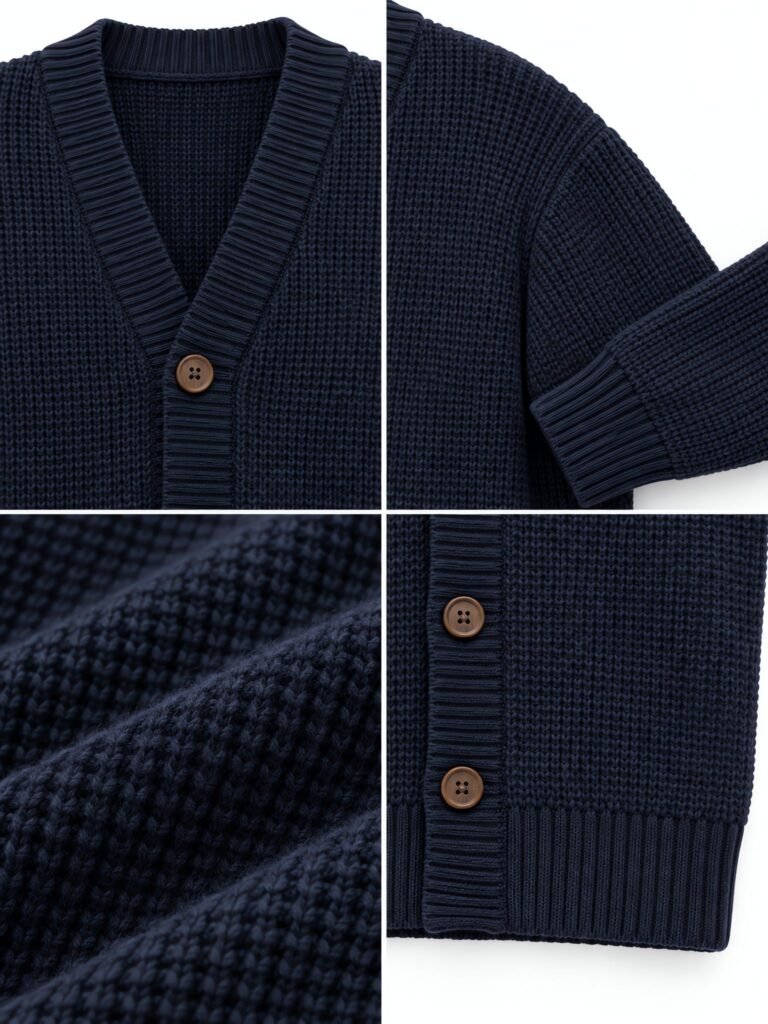 NOVITA Cardigan with Horn-Style Buttons - Ribbed Placket - detail-grid