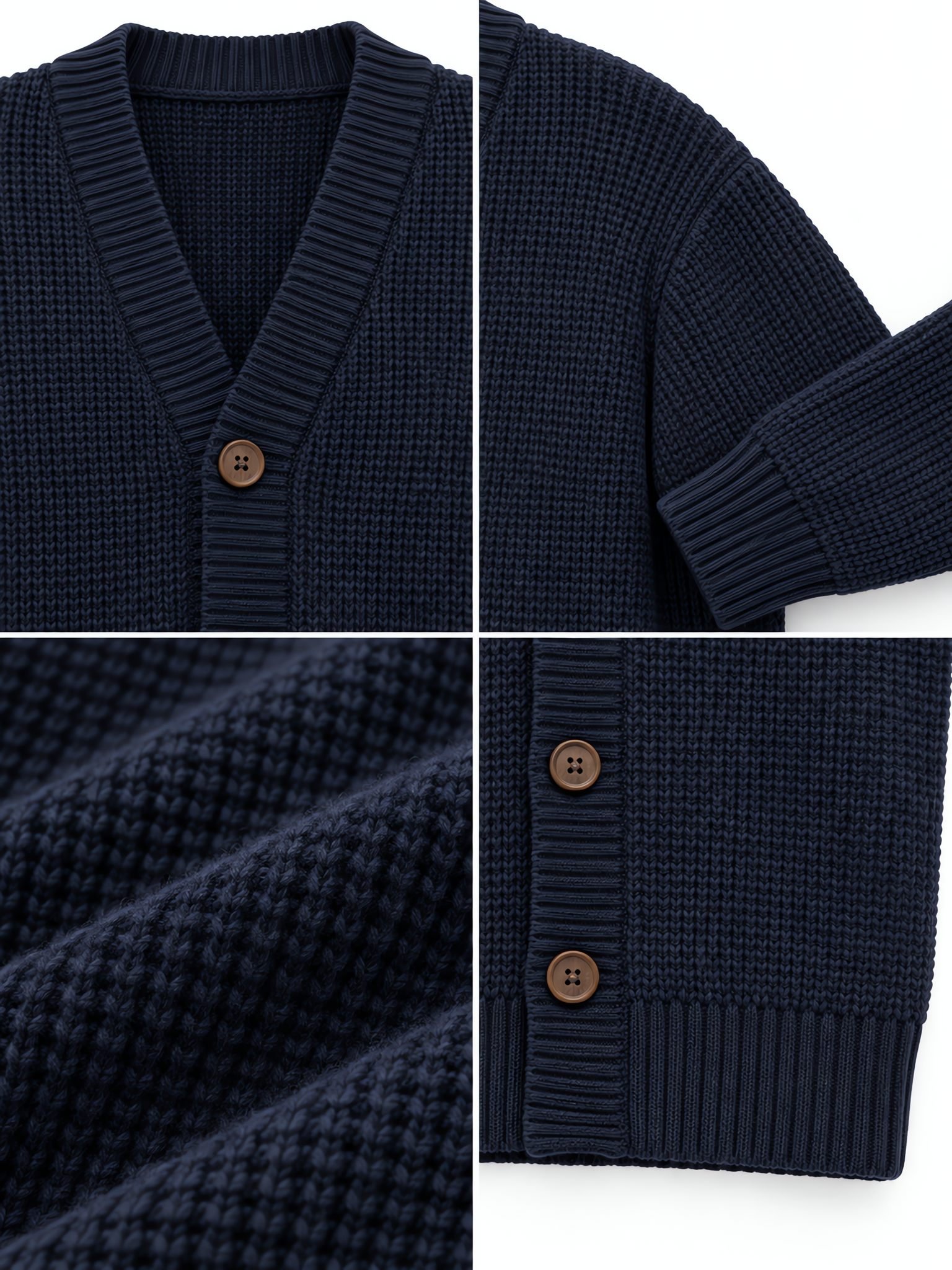 Horn-Button Ribbed Placket Cardigan — Custom Knit OEM — Detail