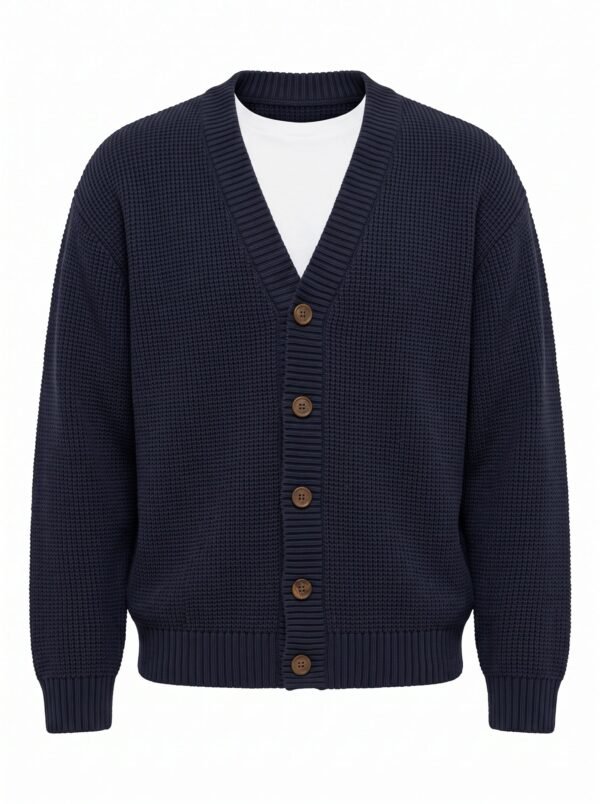 NOVITA Cardigan with Horn-Style Buttons - Ribbed Placket - front