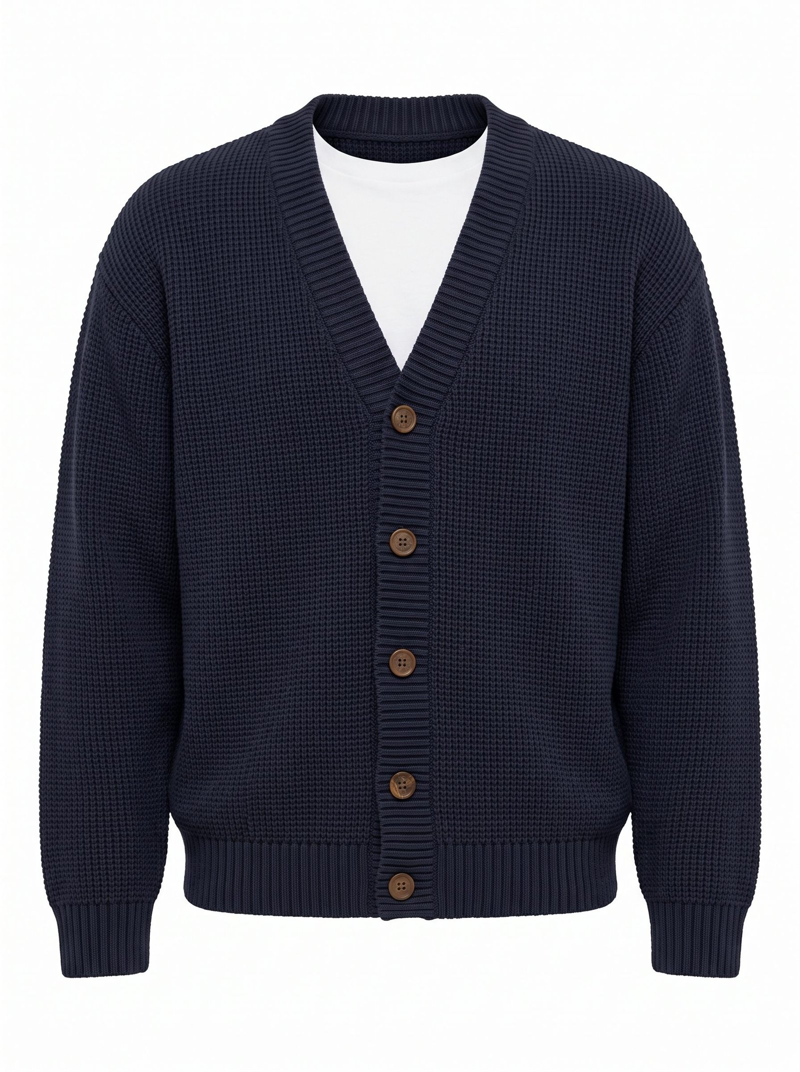 Horn-Button Ribbed Placket Cardigan — Custom Knit OEM