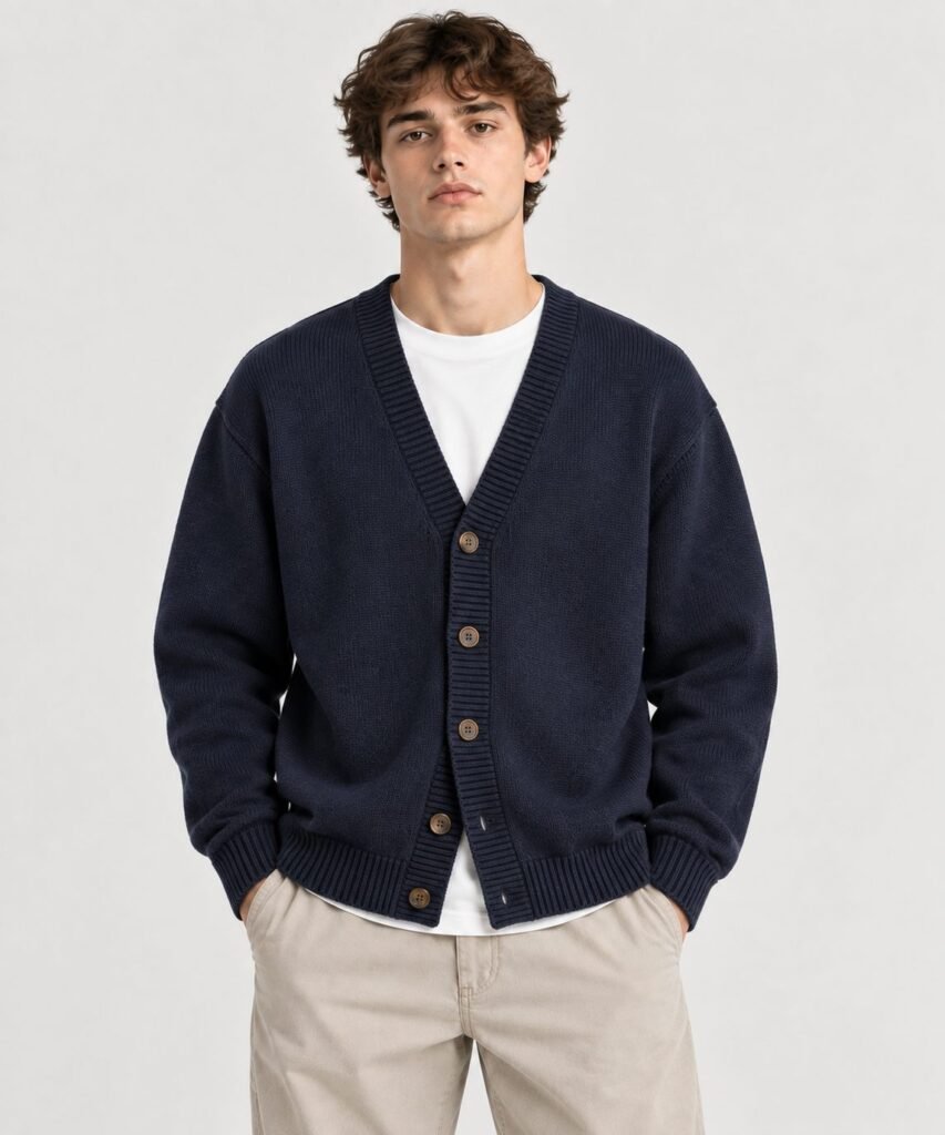NOVITA Cardigan with Horn-Style Buttons - Ribbed Placket - view-434
