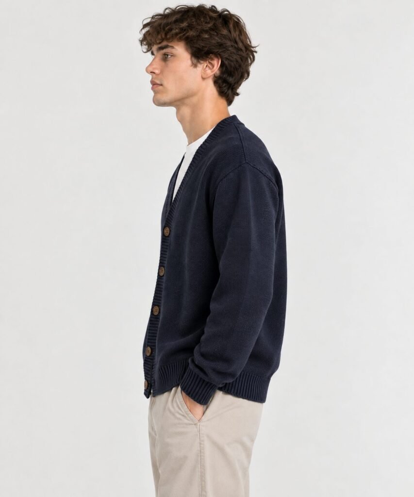NOVITA Cardigan with Horn-Style Buttons - Ribbed Placket - view-5366