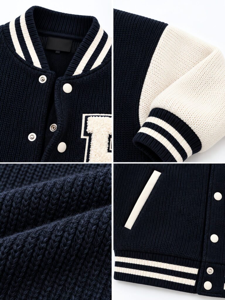 NOVITA Chenille Varsity Jacket Knit - Fuzzy Chenille Letters - detail-grid