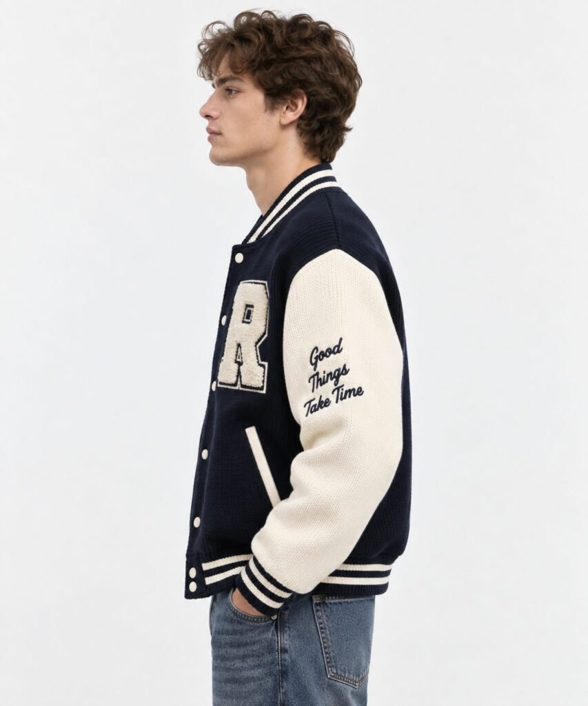 NOVITA Chenille Varsity Jacket Knit - Fuzzy Chenille Letters - view-38995