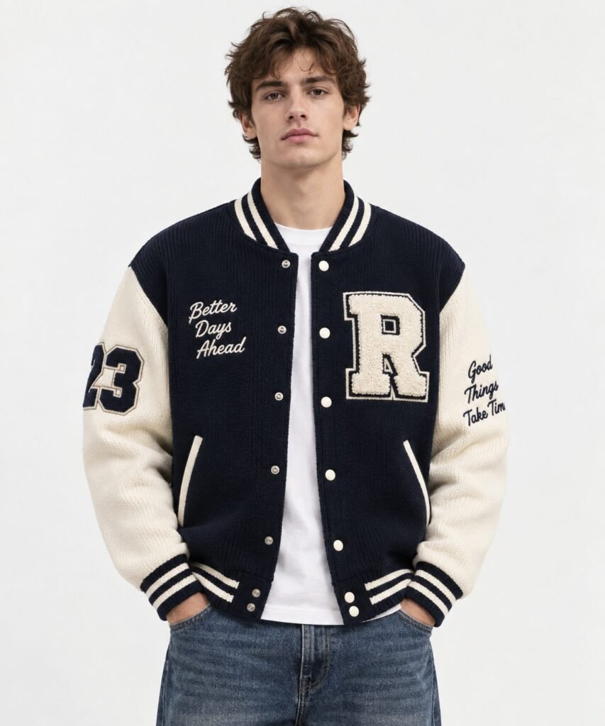 NOVITA Chenille Varsity Jacket Knit - Fuzzy Chenille Letters - view-7