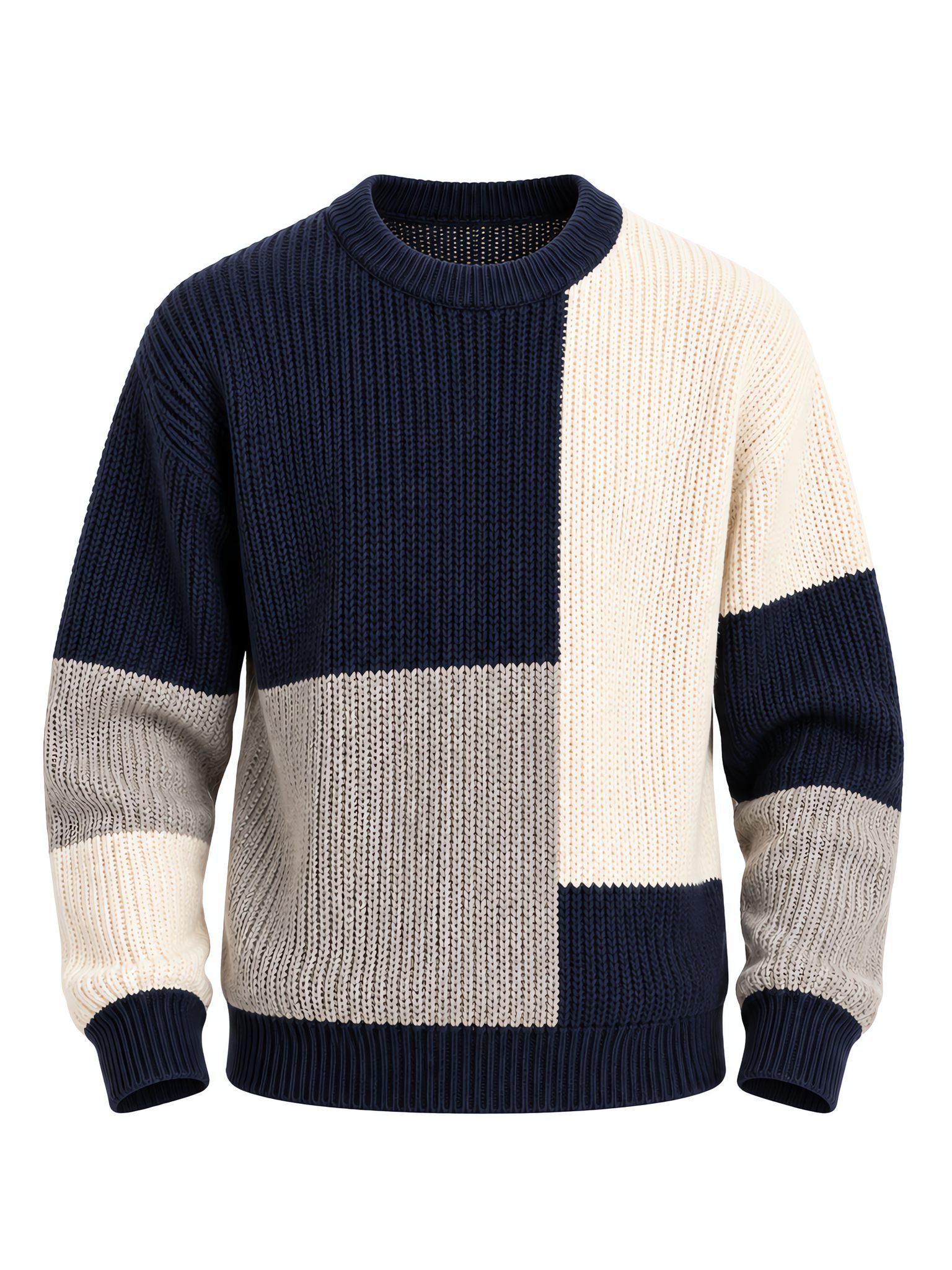 5GG Color-Block Chunky Knit Pullover — Bold Contrast Yarns