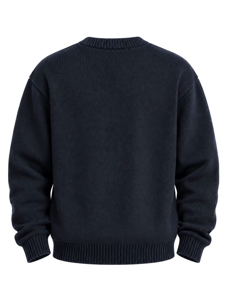 NOVITA Crewneck Sweater - 7GG Cotton Blend, Intarsia Chest Motif - back