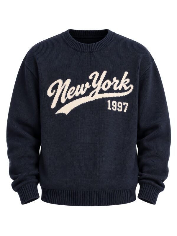 NOVITA Crewneck Sweater - 7GG Cotton Blend, Intarsia Chest Motif - front