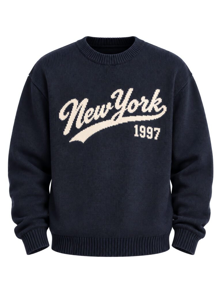 NOVITA Crewneck Sweater - 7GG Cotton Blend, Intarsia Chest Motif - front