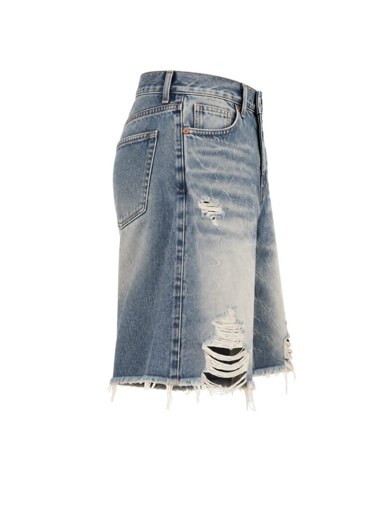 NOVITA Denim Shorts - Distressed Cuff, Vintage Wash - view-2