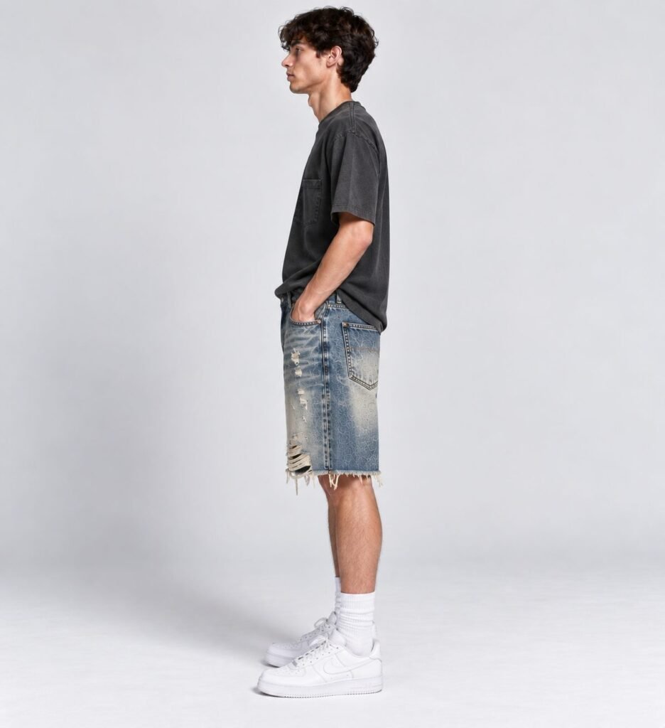NOVITA Denim Shorts - Distressed Cuff, Vintage Wash - view-401