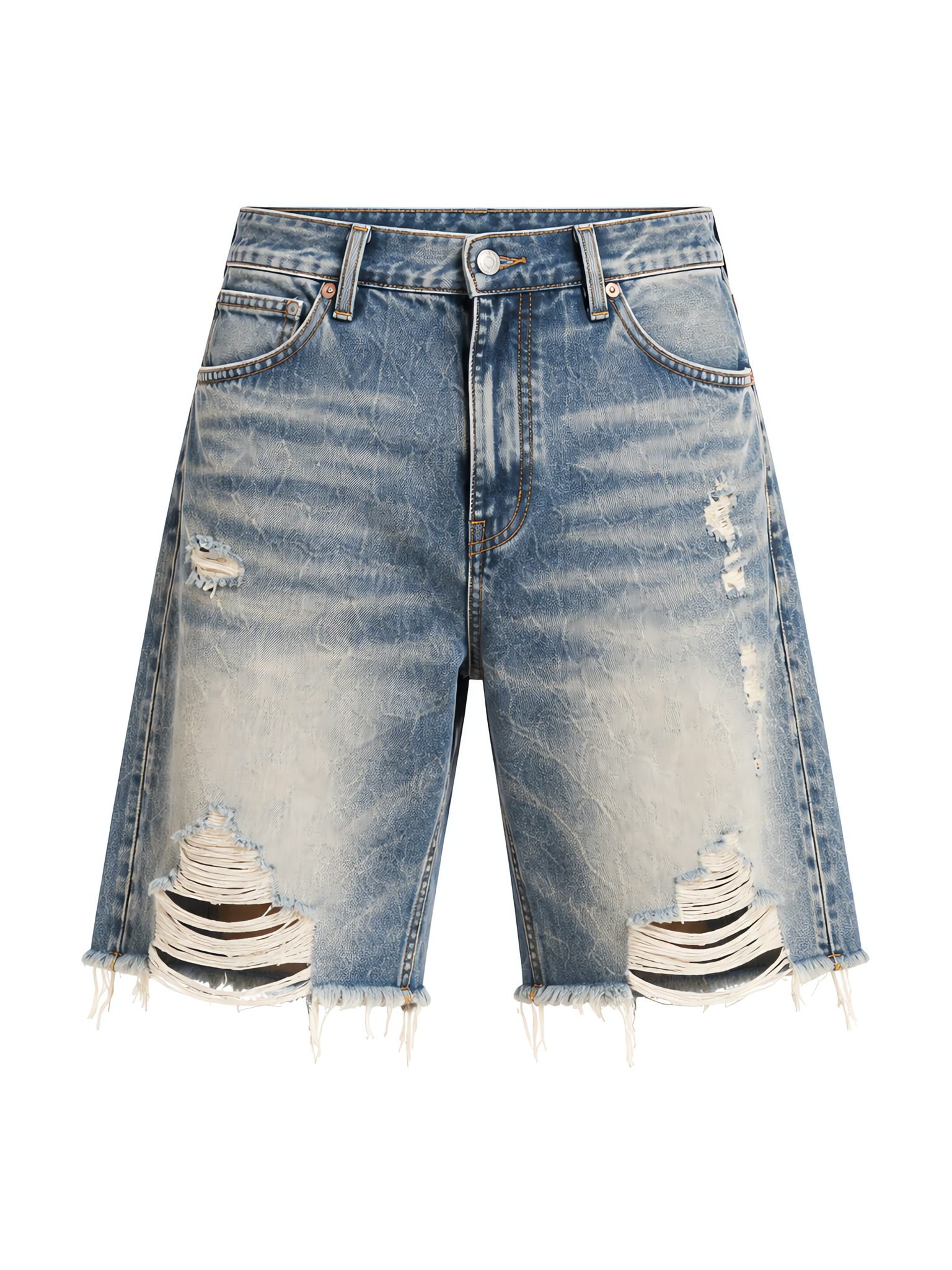 Distressed Cuffed Denim Shorts — Vintage Wash OEM — View 1