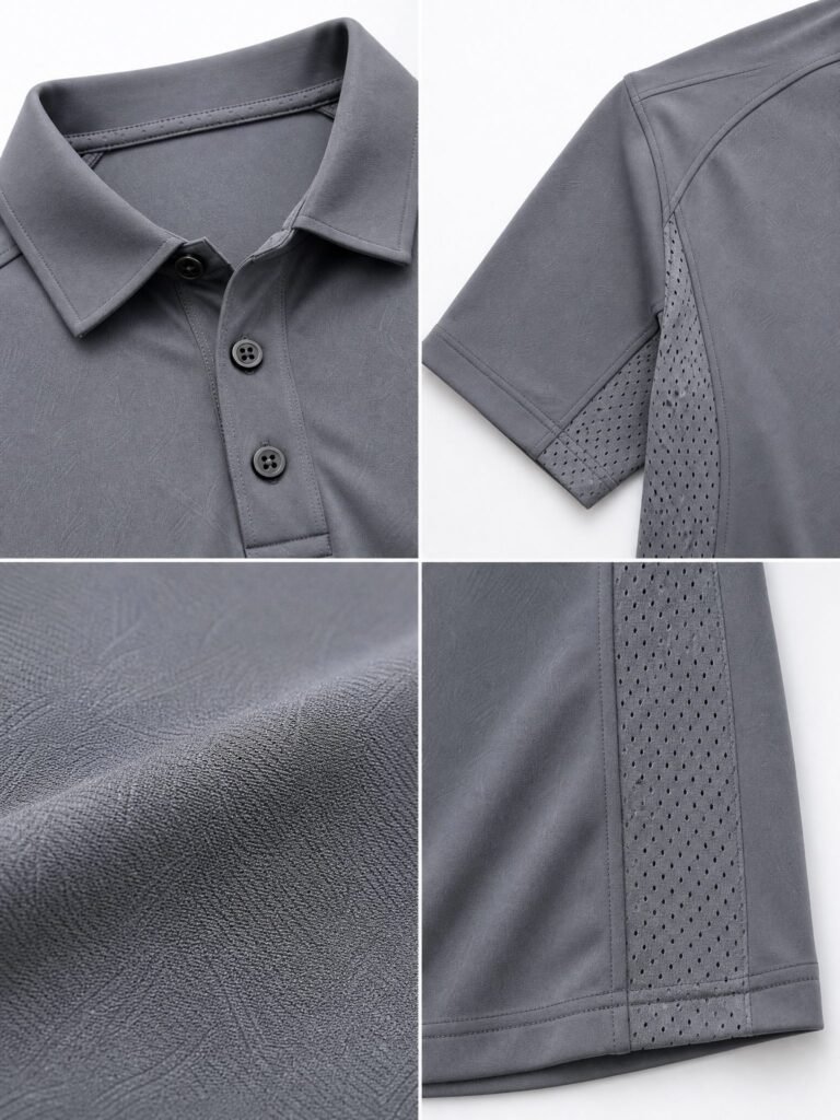NOVITA Golf Performance Polo - Moisture-Wicking Mesh Panels - detail-grid