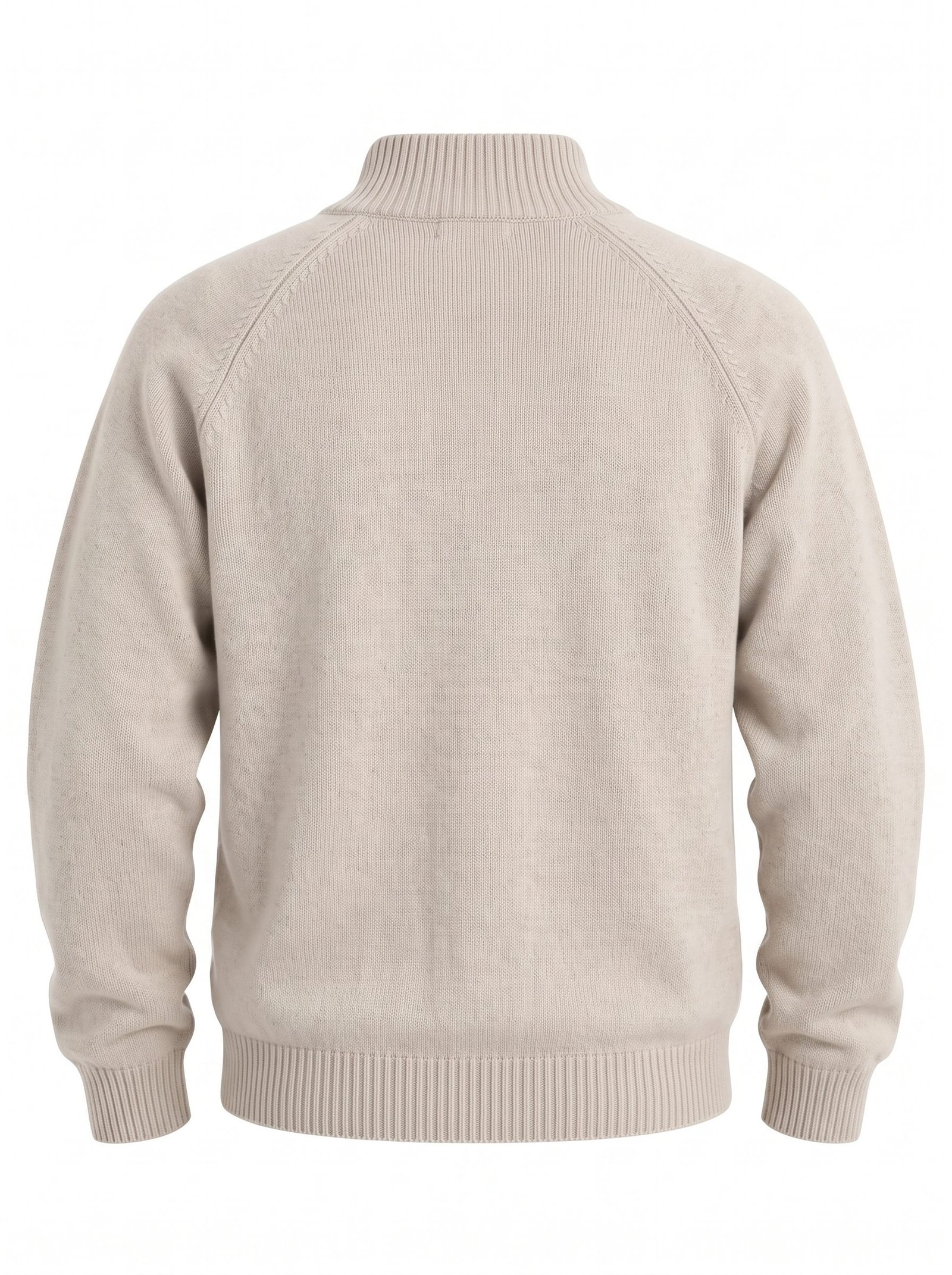 Half-Zip Mock Neck Sweater — Raglan Sleeve & Ribbed Cuffs — Back View