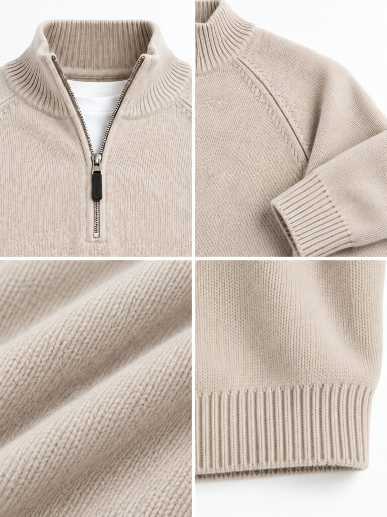 NOVITA Half-Zip Mock Neck - Raglan Sleeve, Ribbed Cuffs - detail-grid