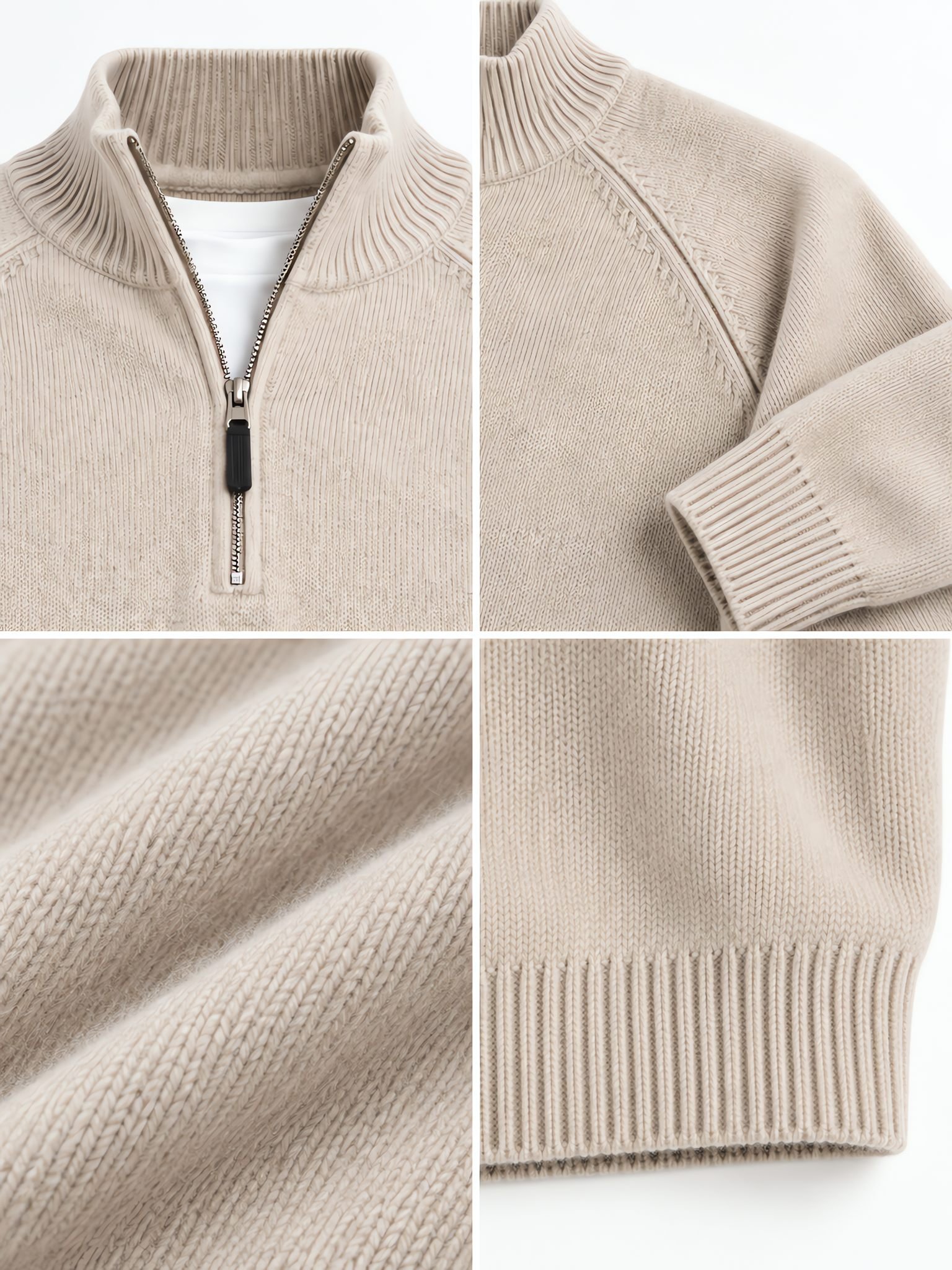 Half-Zip Mock Neck Sweater — Raglan Sleeve & Ribbed Cuffs — Detail