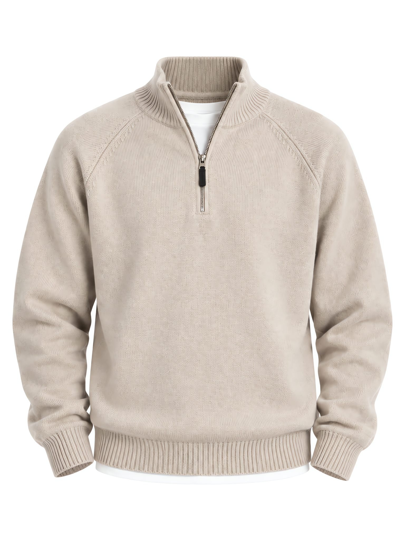 Half-Zip Mock Neck Sweater — Raglan Sleeve & Ribbed Cuffs