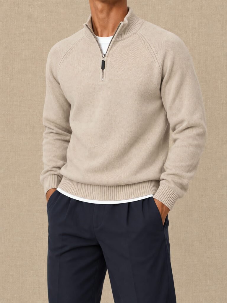 NOVITA Half-Zip Mock Neck - Raglan Sleeve, Ribbed Cuffs - lifestyle