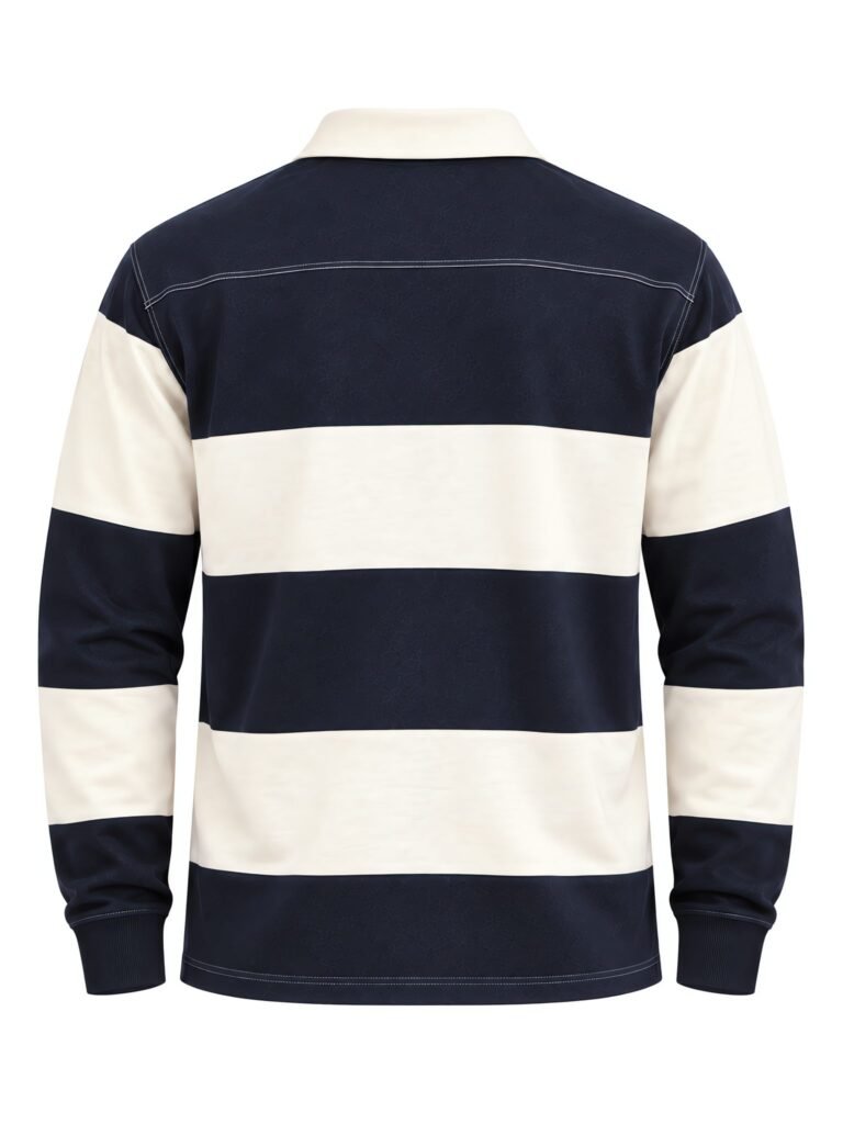 NOVITA Long-Sleeve Rugby Polo - Chenille & Chain-Stitch Letters - back