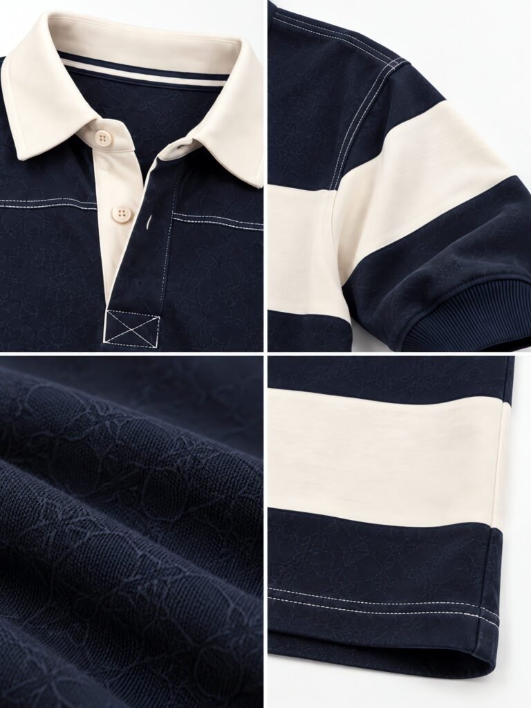 NOVITA Long-Sleeve Rugby Polo - Chenille & Chain-Stitch Letters - detail-grid
