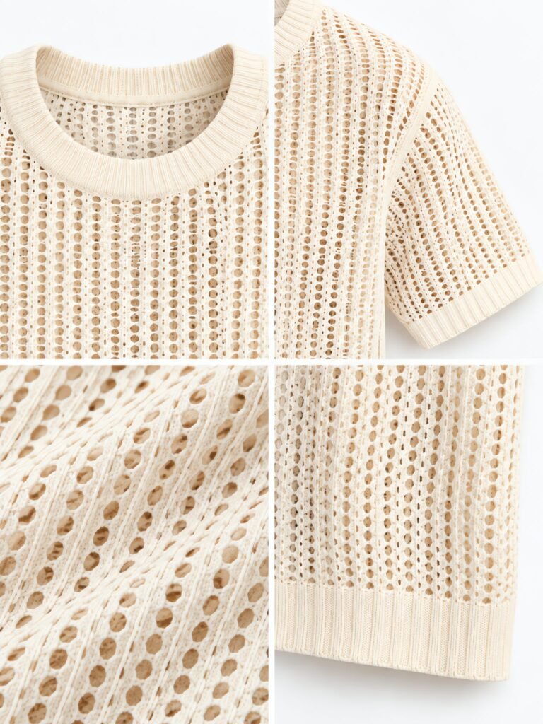 NOVITA Open-Weave Summer Knit Tee - See-Through Texture - detail-grid