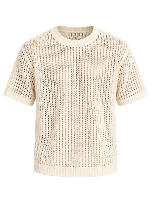 NOVITA Open-Weave Summer Knit Tee - See-Through Texture - front