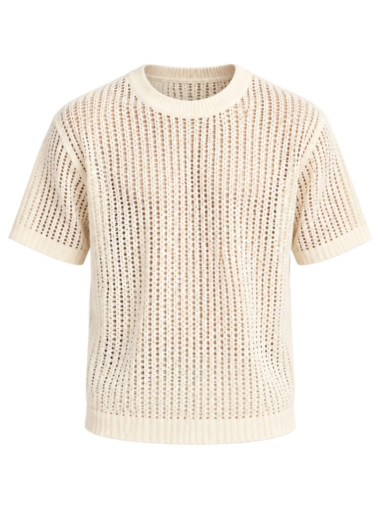 NOVITA Open-Weave Summer Knit Tee - See-Through Texture - front
