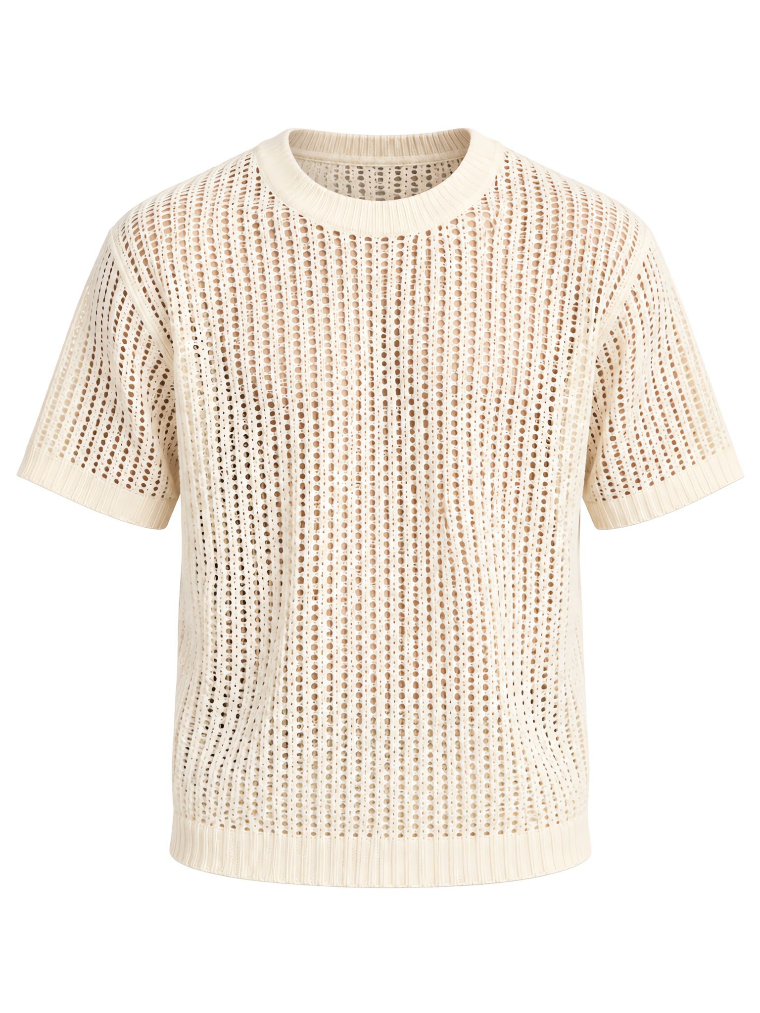 Open-Weave Summer Knit Tee — Breathable See-Through Texture — Front View