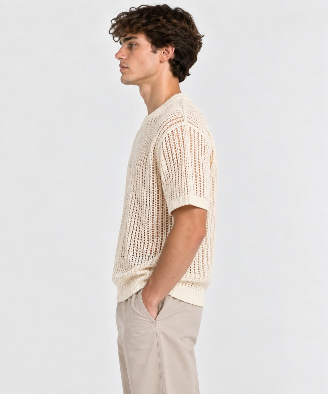Open-Weave Summer Knit Tee — Breathable See-Through Texture — View 5