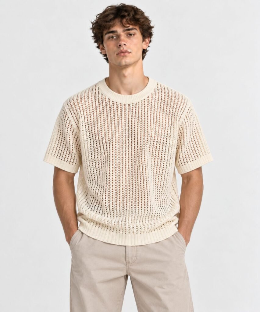 NOVITA Open-Weave Summer Knit Tee - See-Through Texture - view-7