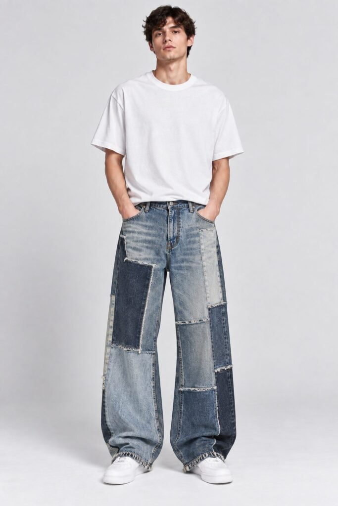 NOVITA Patchwork Denim - Contrast Panels & Raw-Hem Detail - view-2