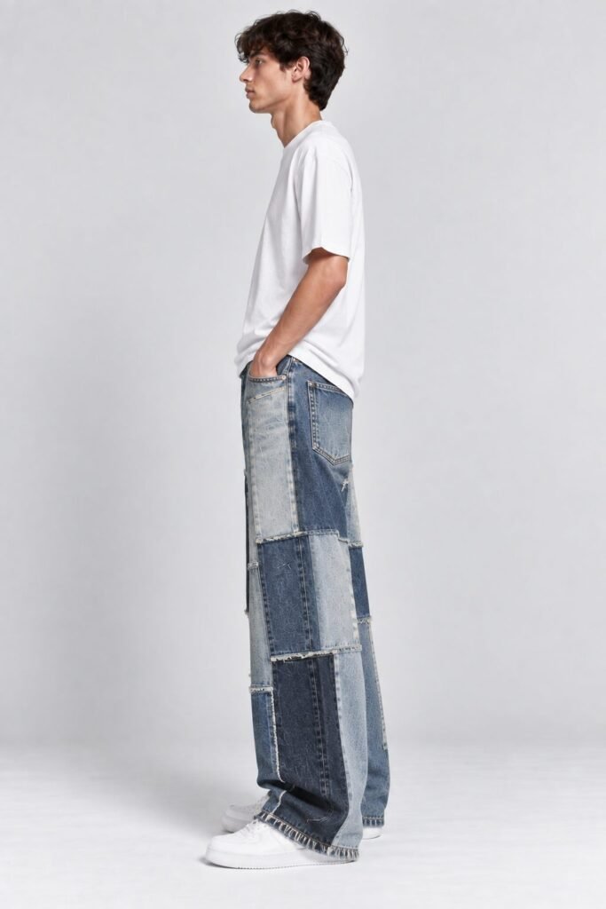 NOVITA Patchwork Denim - Contrast Panels & Raw-Hem Detail - view-29321
