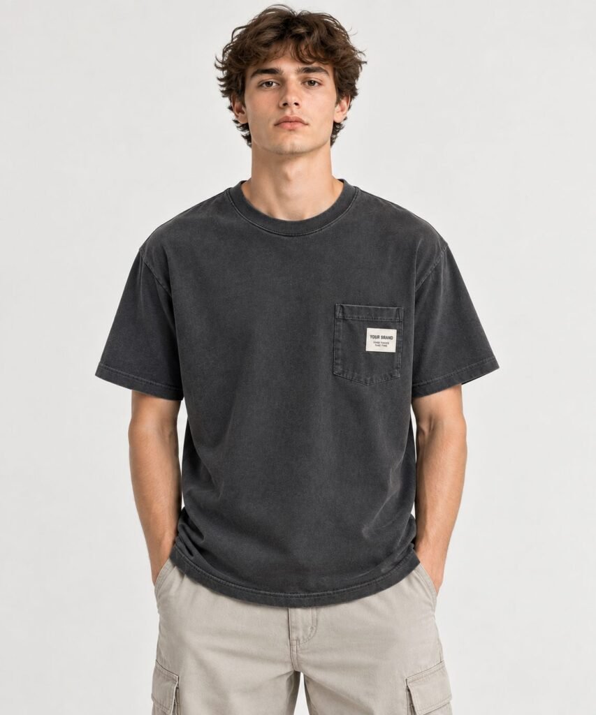 NOVITA Pocket Tee with Custom Woven Label - Private Label Ready - view-1
