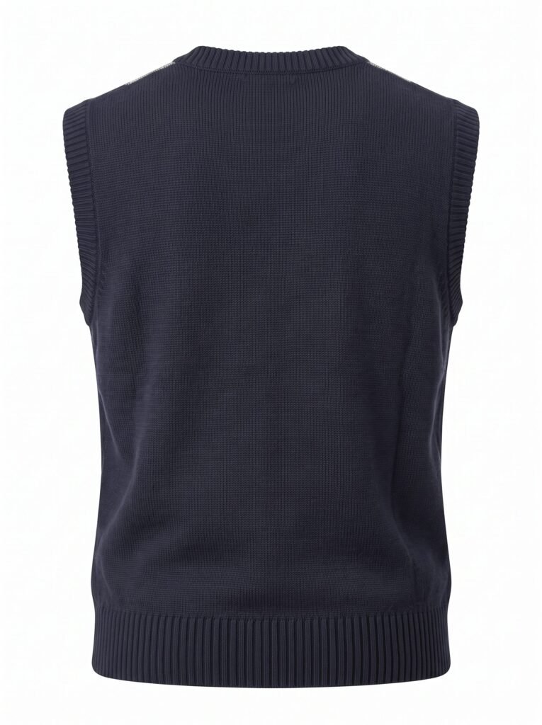 NOVITA Sweater Vest - Argyle Jacquard, Preppy Layering Piece - back