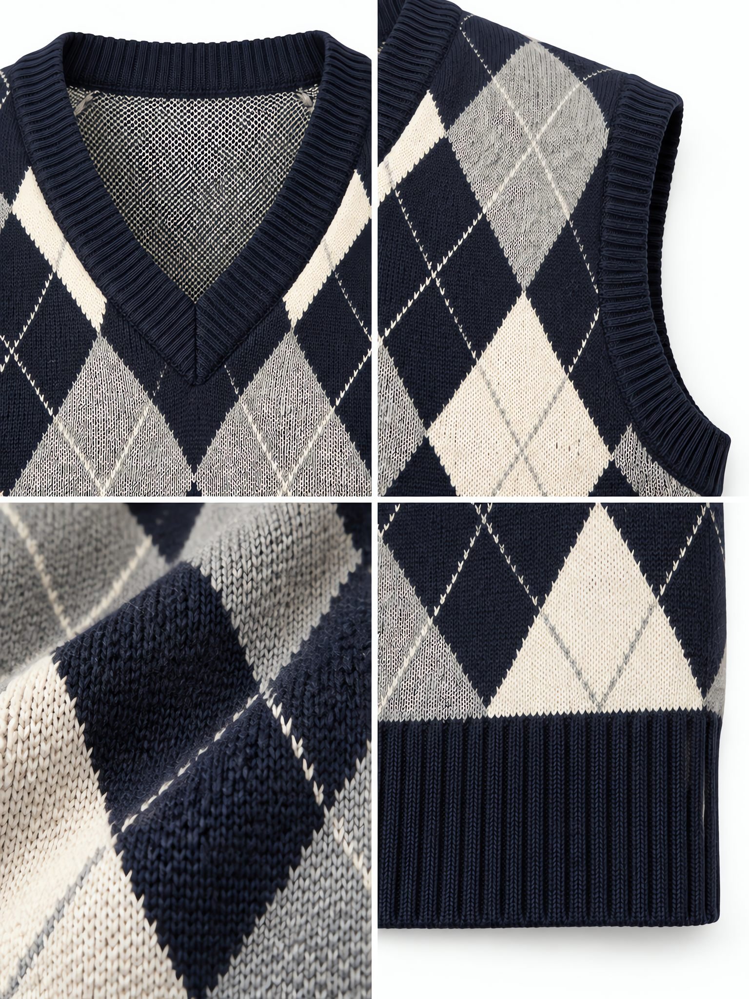 Argyle Jacquard Sweater Vest — Preppy Layering — Detail