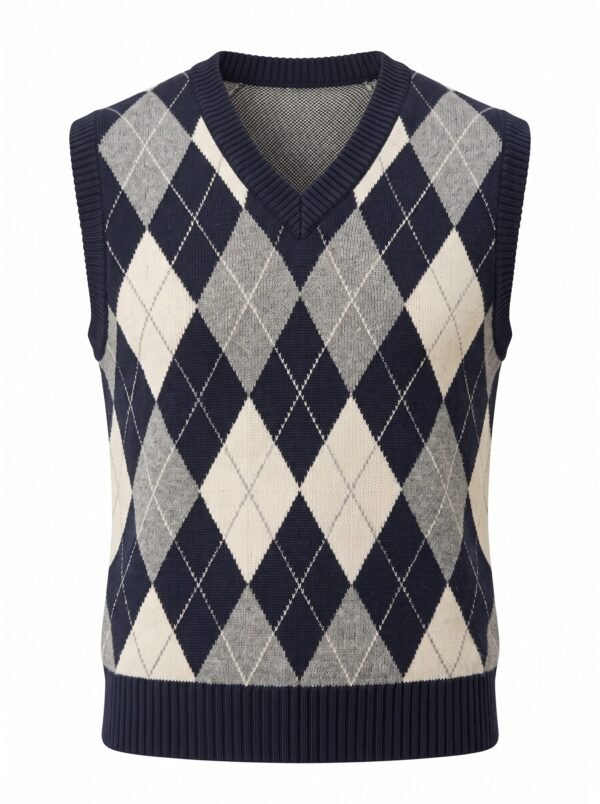 NOVITA Sweater Vest - Argyle Jacquard, Preppy Layering Piece - front