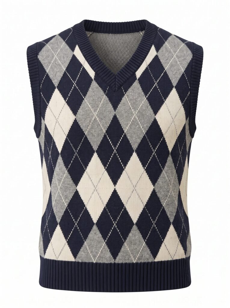 NOVITA Sweater Vest - Argyle Jacquard, Preppy Layering Piece - front
