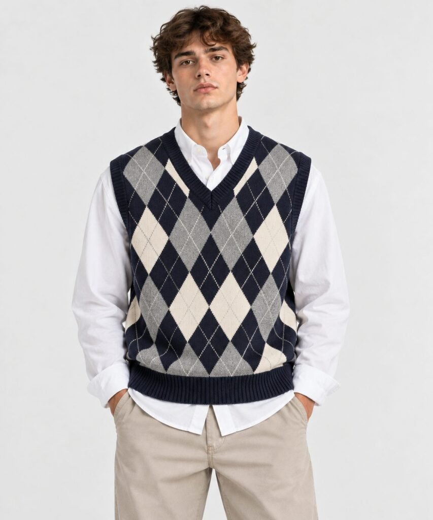 NOVITA Sweater Vest - Argyle Jacquard, Preppy Layering Piece - view-533