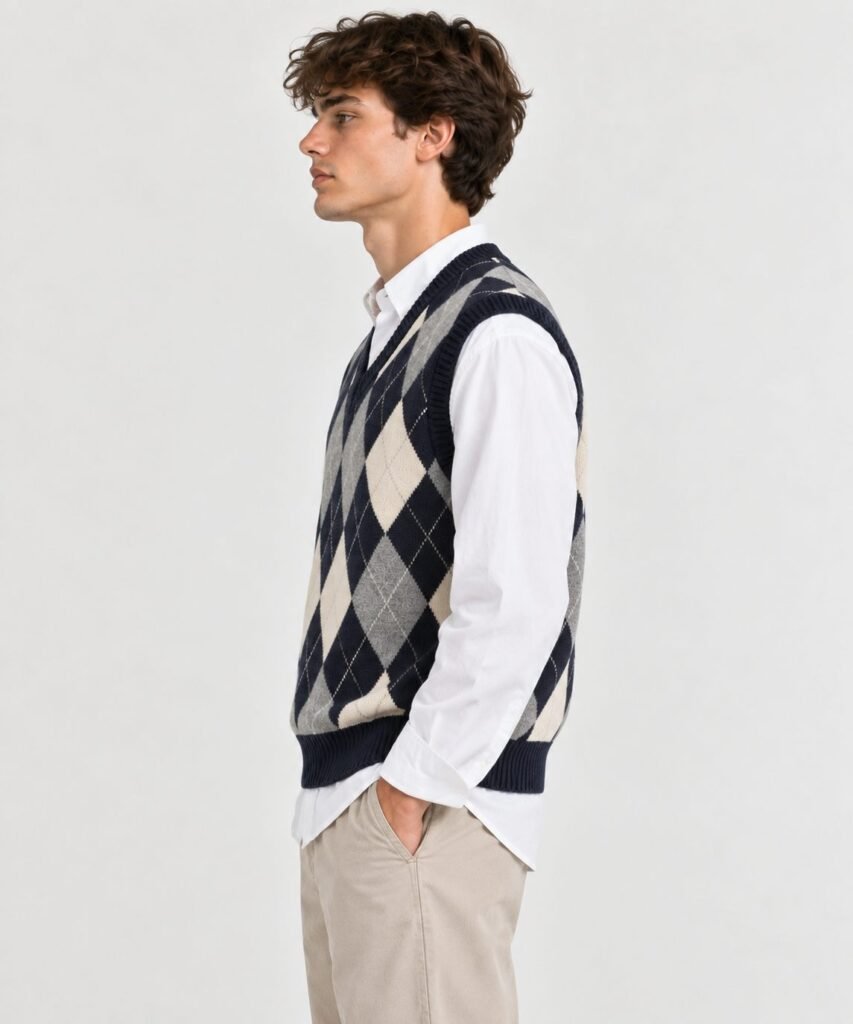 NOVITA Sweater Vest - Argyle Jacquard, Preppy Layering Piece - view-6