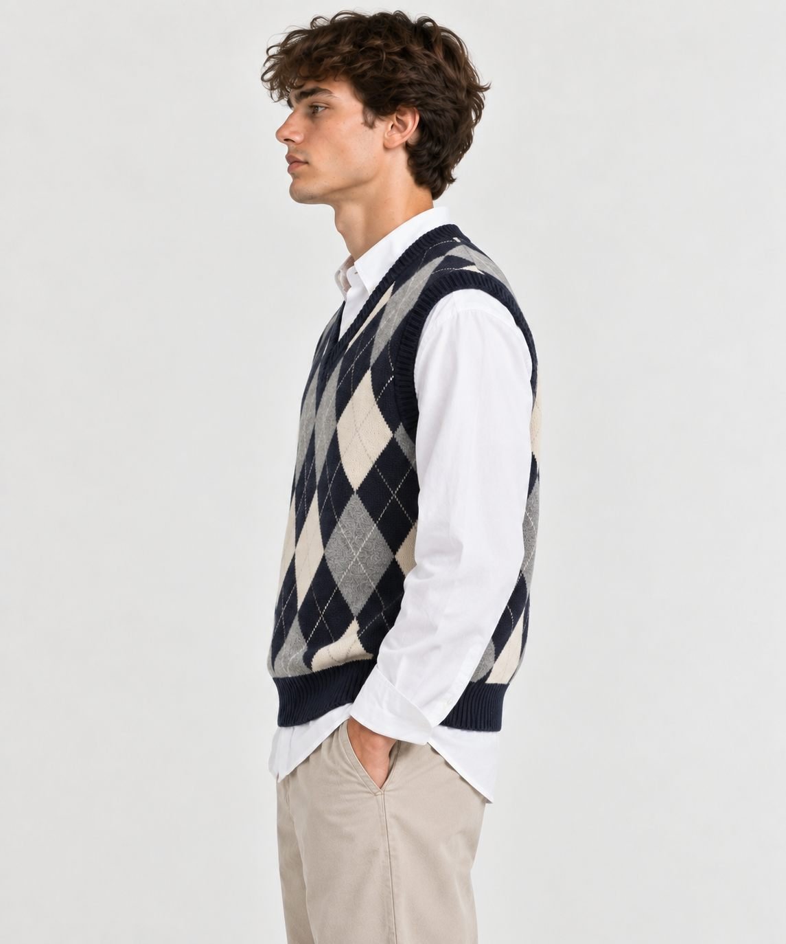 Argyle Jacquard Sweater Vest — Preppy Layering — View 5